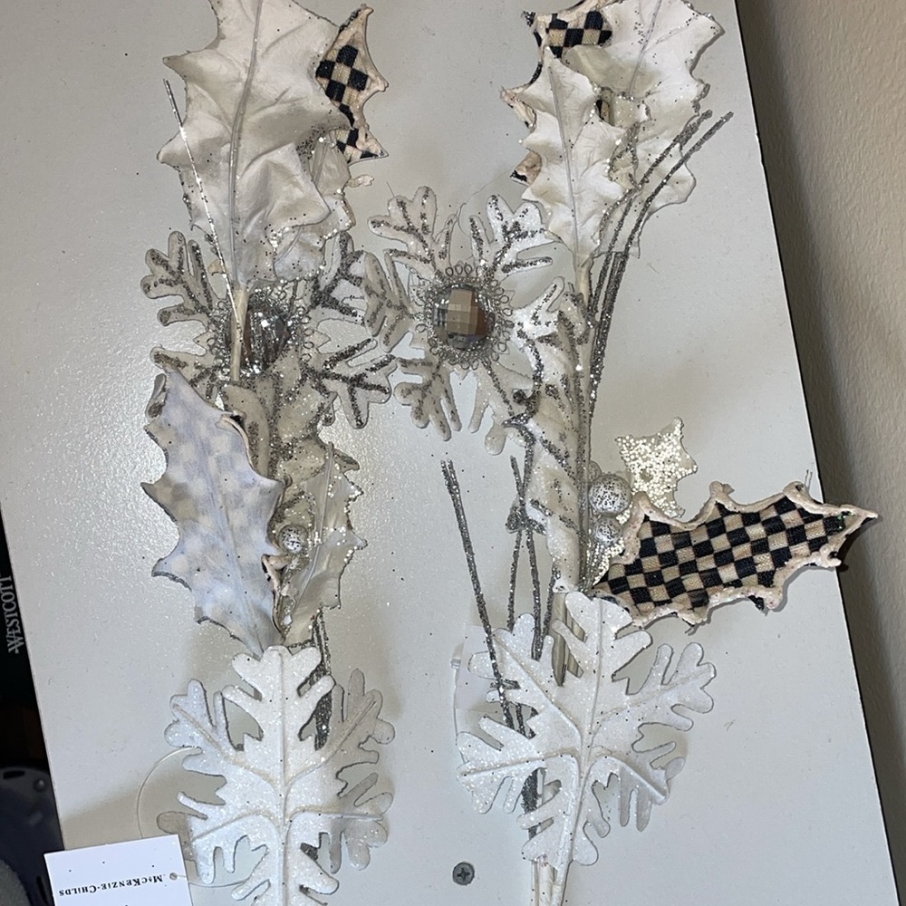 Mackenzie- Childs Snowfall Holly Leaf Pick Christmas decor